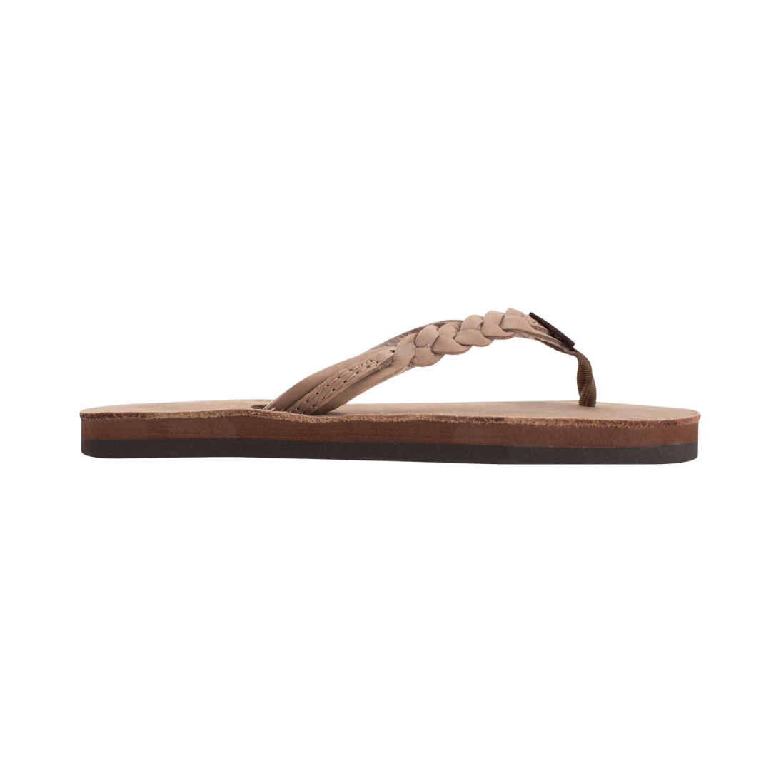 RAINBOW 101LTSFBK/DKBR FLIRTY BRAIDY PREMIER YTH'S (Medium) Dark Brown Leather Narrow Strap Sandals
