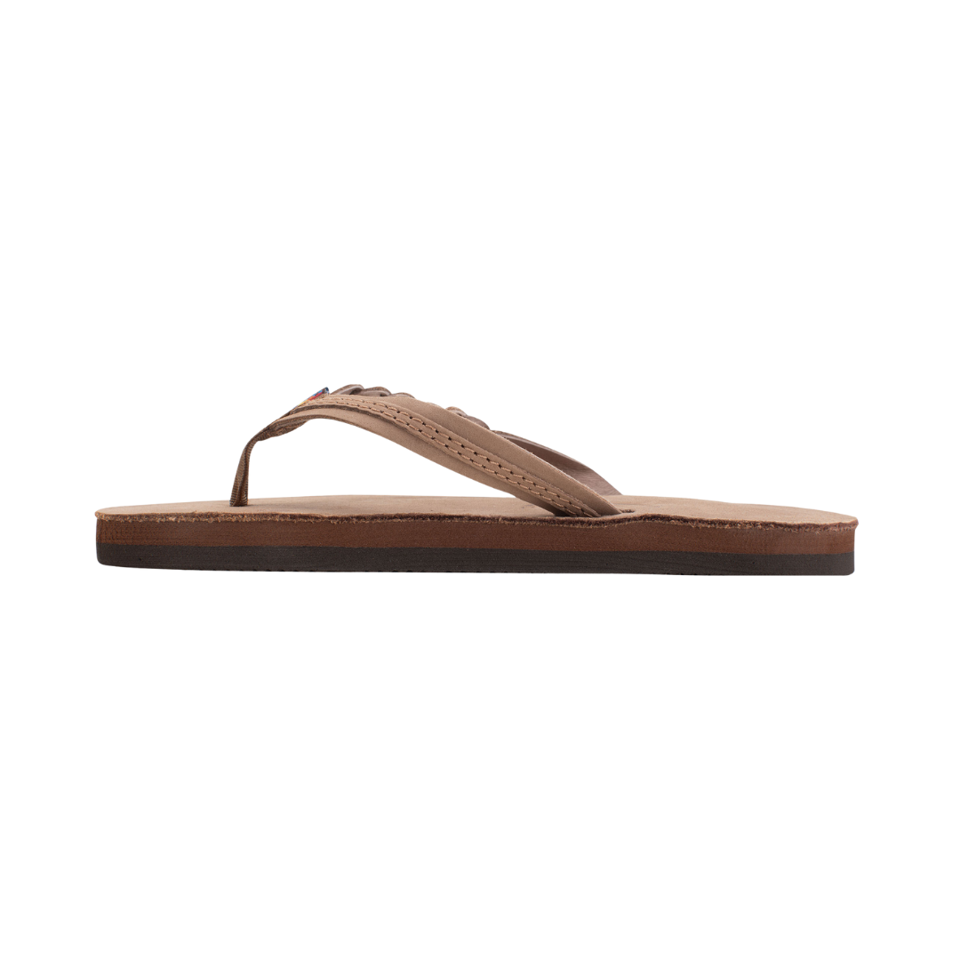 RAINBOW 101LTSFBK/DKBR FLIRTY BRAIDY PREMIER YTH'S (Medium) Dark Brown Leather Narrow Strap Sandals