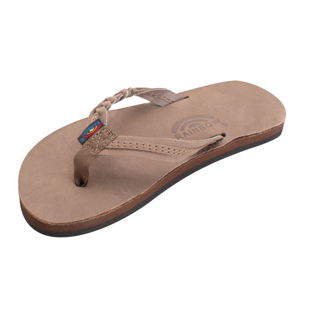 RAINBOW 101LTSFBK/DKBR FLIRTY BRAIDY PREMIER YTH'S (Medium) Dark Brown Leather Narrow Strap Sandals