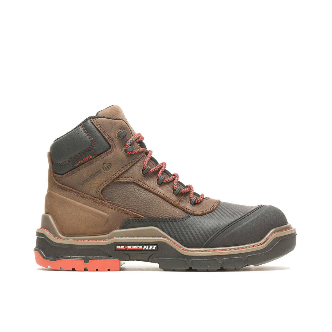 WOLVERINE W231042-M RAIDER SHIELD DS FLX WP 6'' CM WP MN'S (Medium) Dark Earth Leather Work Boots