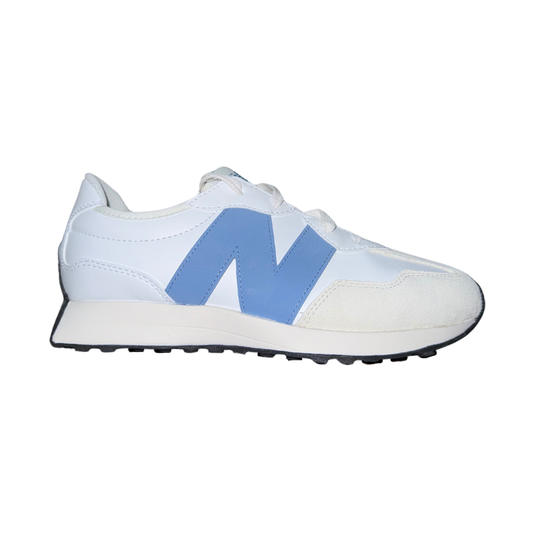 NEW BALANCE GS327SW-W 237 JR'S (Wide) White/Blue Laguna Synthetic Lifestyle Shoes