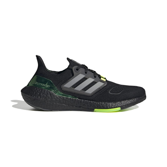 ADIDAS GX5917 ULTRABOOST 22 MN'S (Medium) Black/Metallic/Green Primeknit Running Shoes